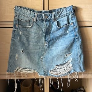 Denim distressed jean skirt